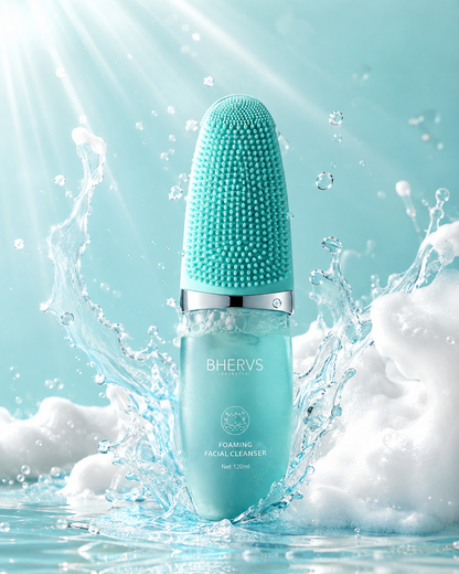 BHERVS Hydrating Foaming Facial Cleanser / Deep Clean & Moisture Mousse with Silicone Massager Brush
