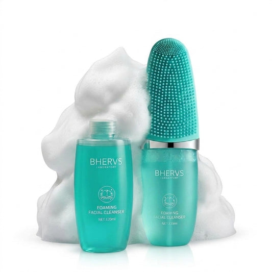 BHERVS Hydrating Foaming Facial Cleanser / Deep Clean & Moisture Mousse with Silicone Massager Brush