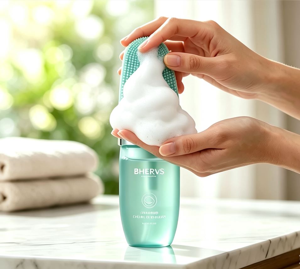 BHERVS Hydrating Foaming Facial Cleanser / Deep Clean & Moisture Mousse with Silicone Massager Brush