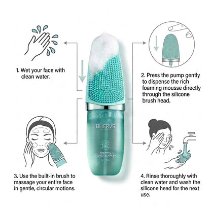 BHERVS Hydrating Foaming Facial Cleanser / Deep Clean & Moisture Mousse with Silicone Massager Brush